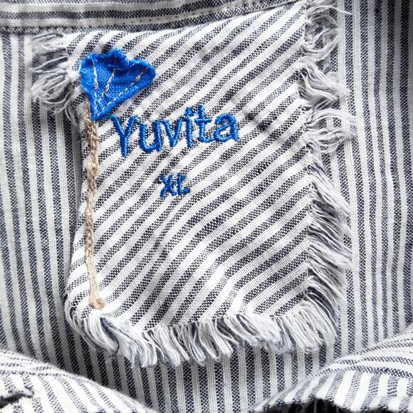 Yuvita Women’s Dress Artisanal Boho Striped Sleeveless Linen Button Front Sz XL - Picture 9 of 9